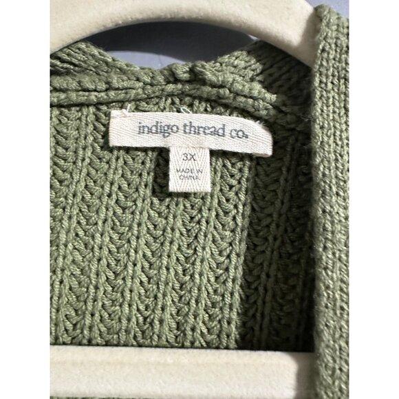 Indigo Thread Co. Olive Green Open-Front Knit Cardigan Cotton Blend size 3X NWOT - Picture 3 of 6